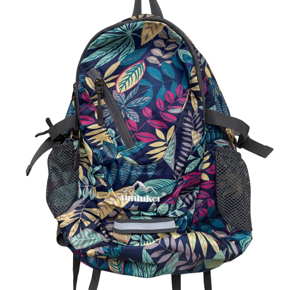 Sunhiker Cycling Hiking Backpack Tropical Leaf Blue Reflective Daypack Colorful